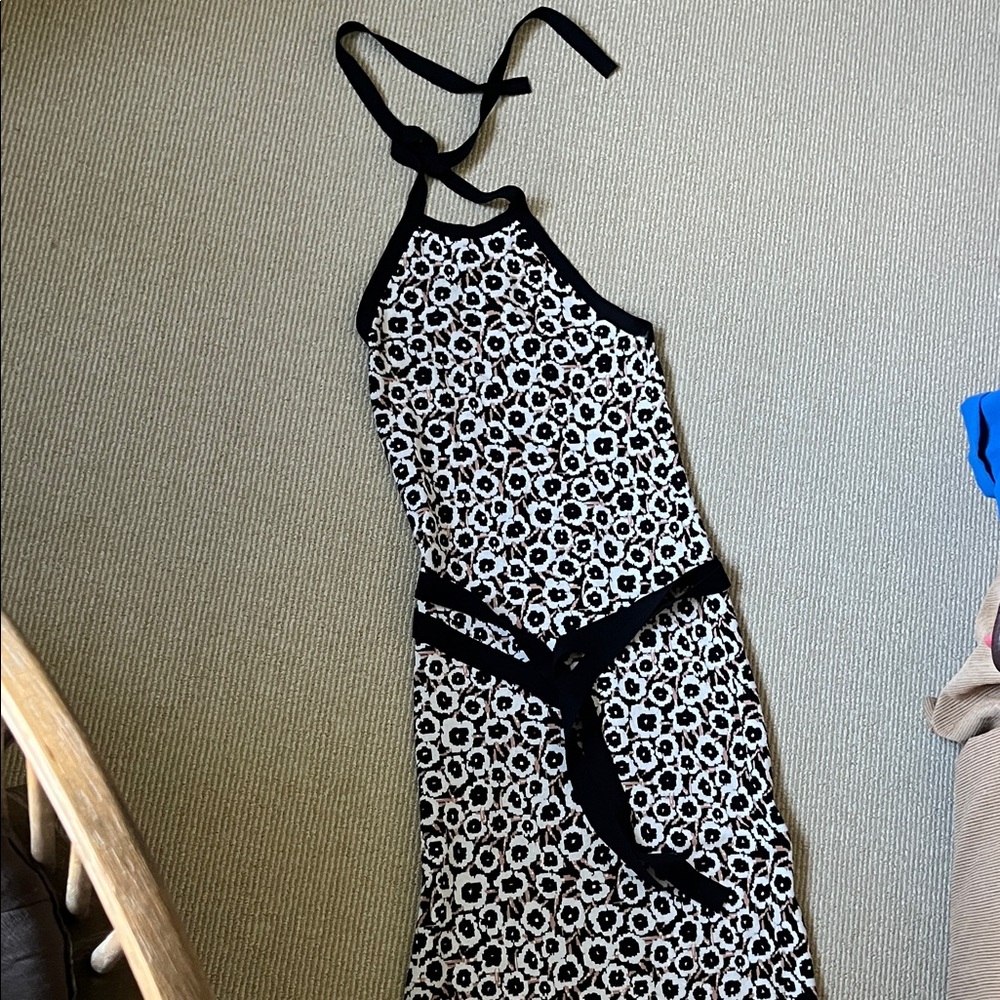 Black and White Floral Halter Dress